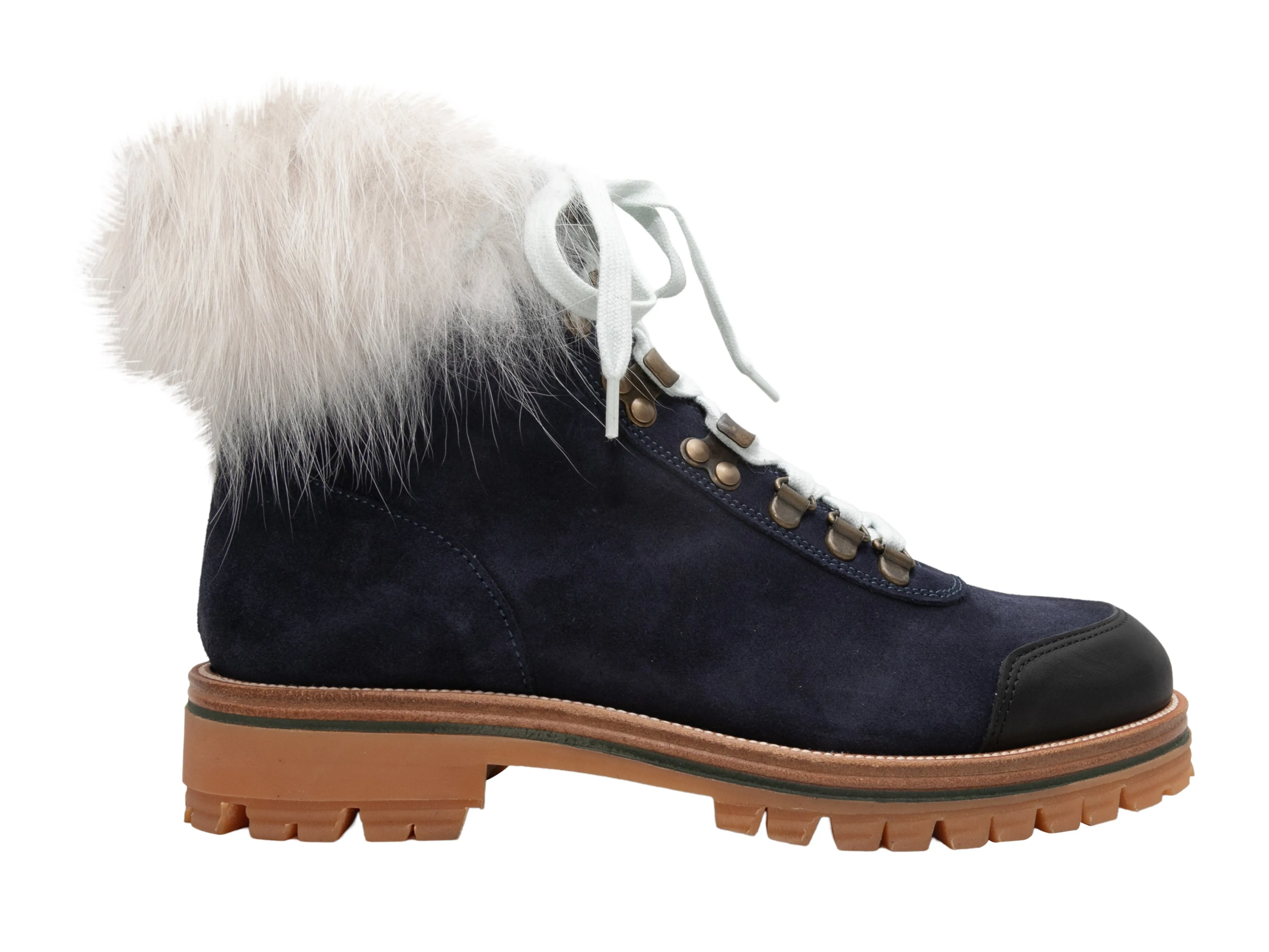 Navy & White Mr & Mrs Italy Suede Fur-Trimmed Hiking Boots Size 38