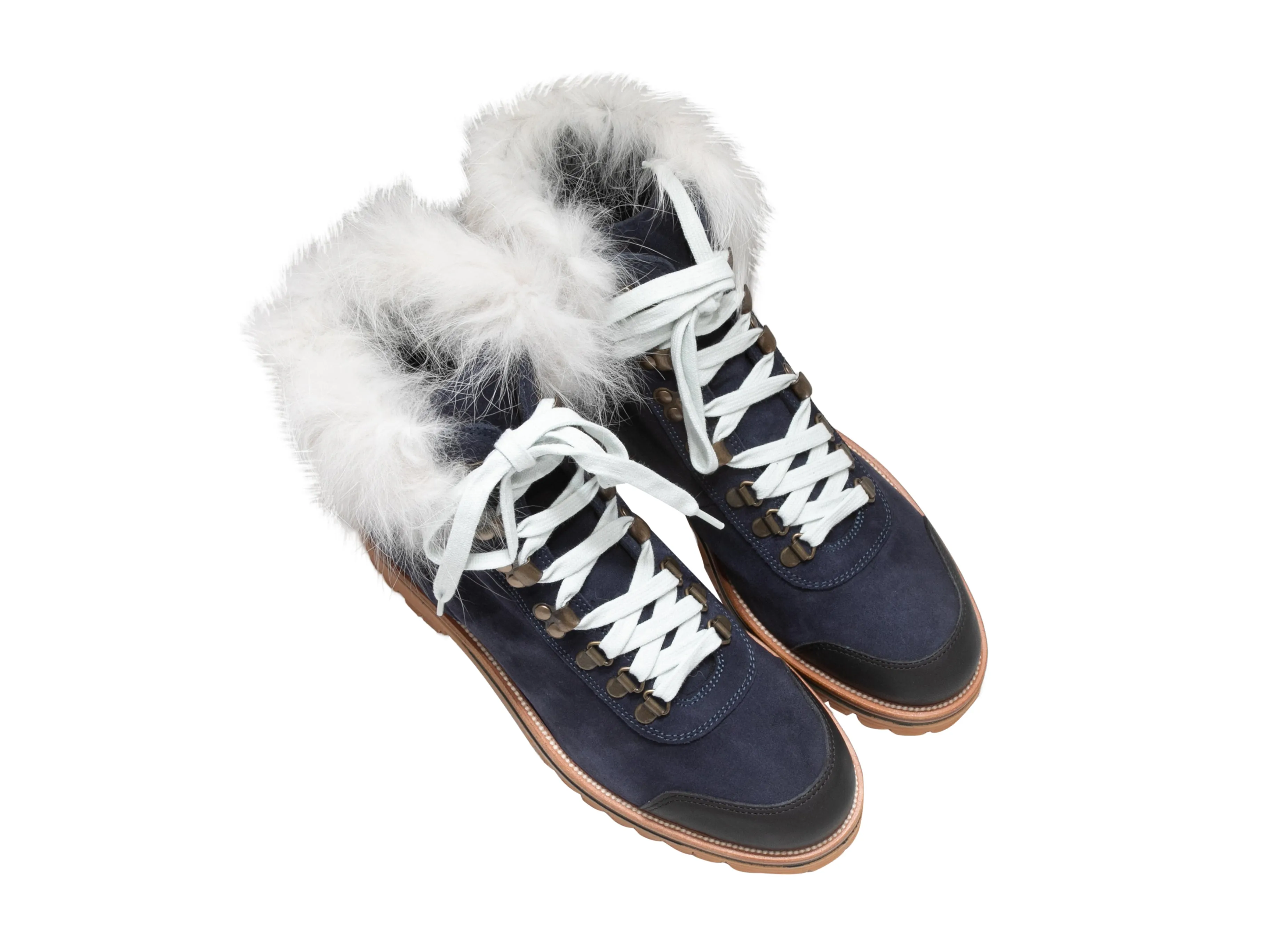 Navy & White Mr & Mrs Italy Suede Fur-Trimmed Hiking Boots Size 38