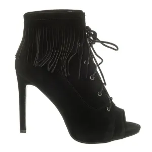 Open Toe Lace Up Ankle boot With Fringe Detailing