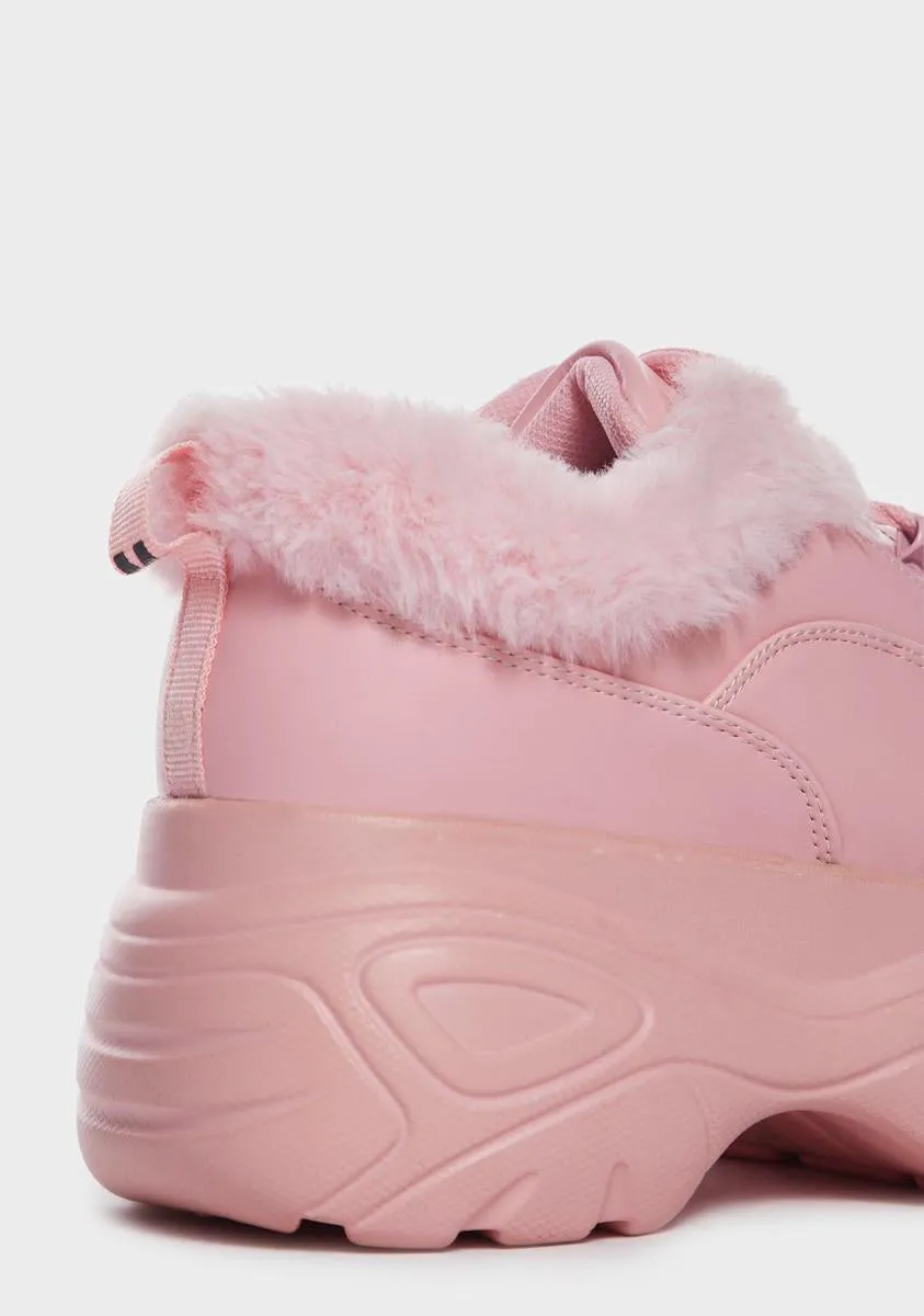 Pink Fluffy Platform Sneakers