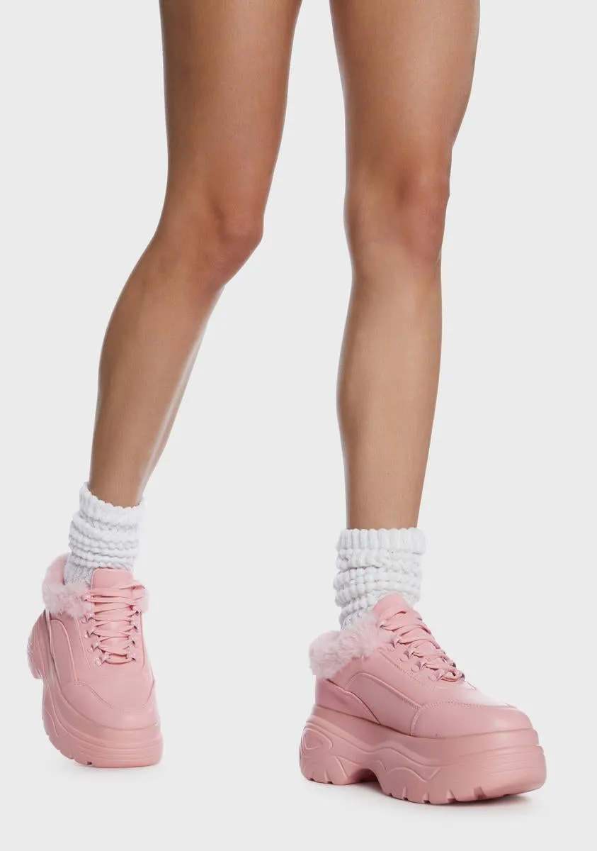 Pink Fluffy Platform Sneakers