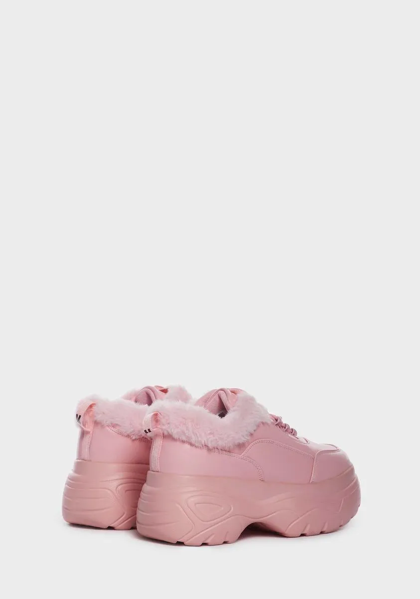 Pink Fluffy Platform Sneakers