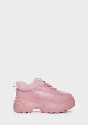 Pink Fluffy Platform Sneakers