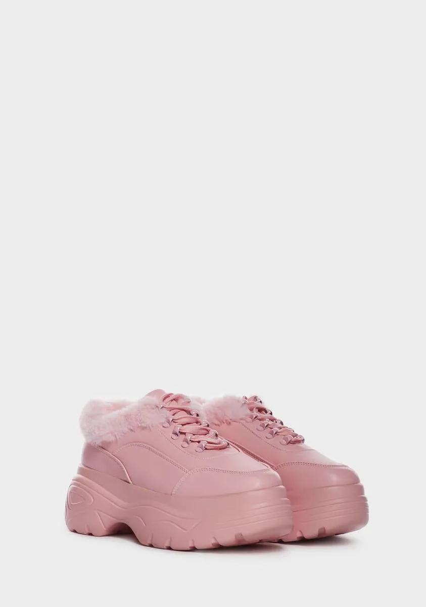 Pink Fluffy Platform Sneakers