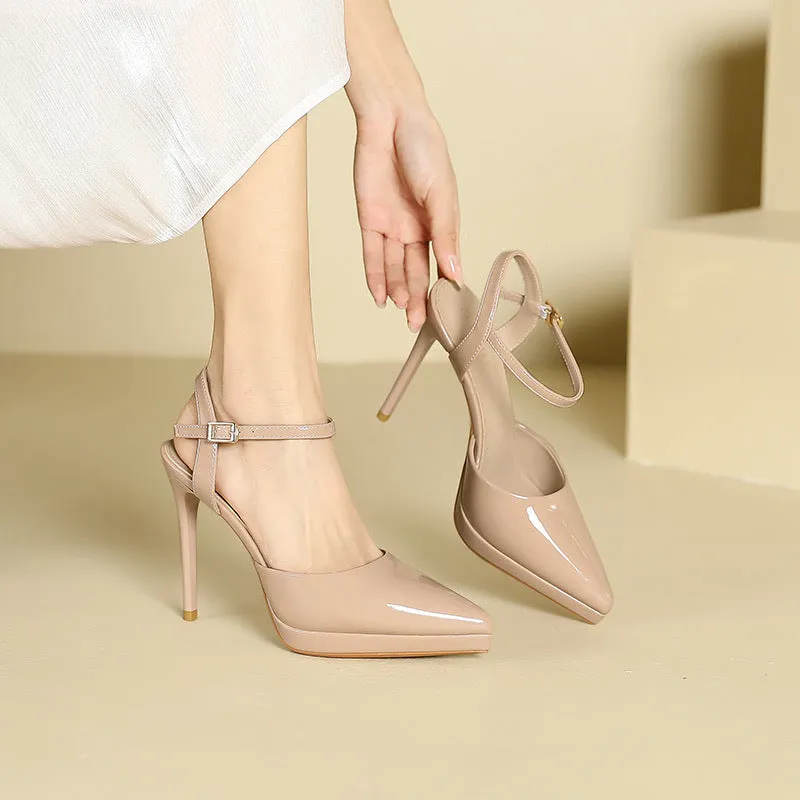 Pointed-toe Classic Leather Stiletto High Heels