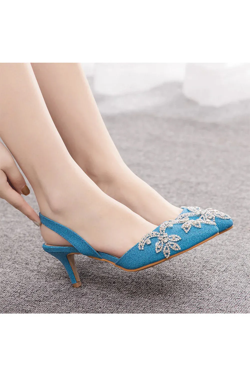 Pointed Toe rhinestone Glitter Slingback Pumps