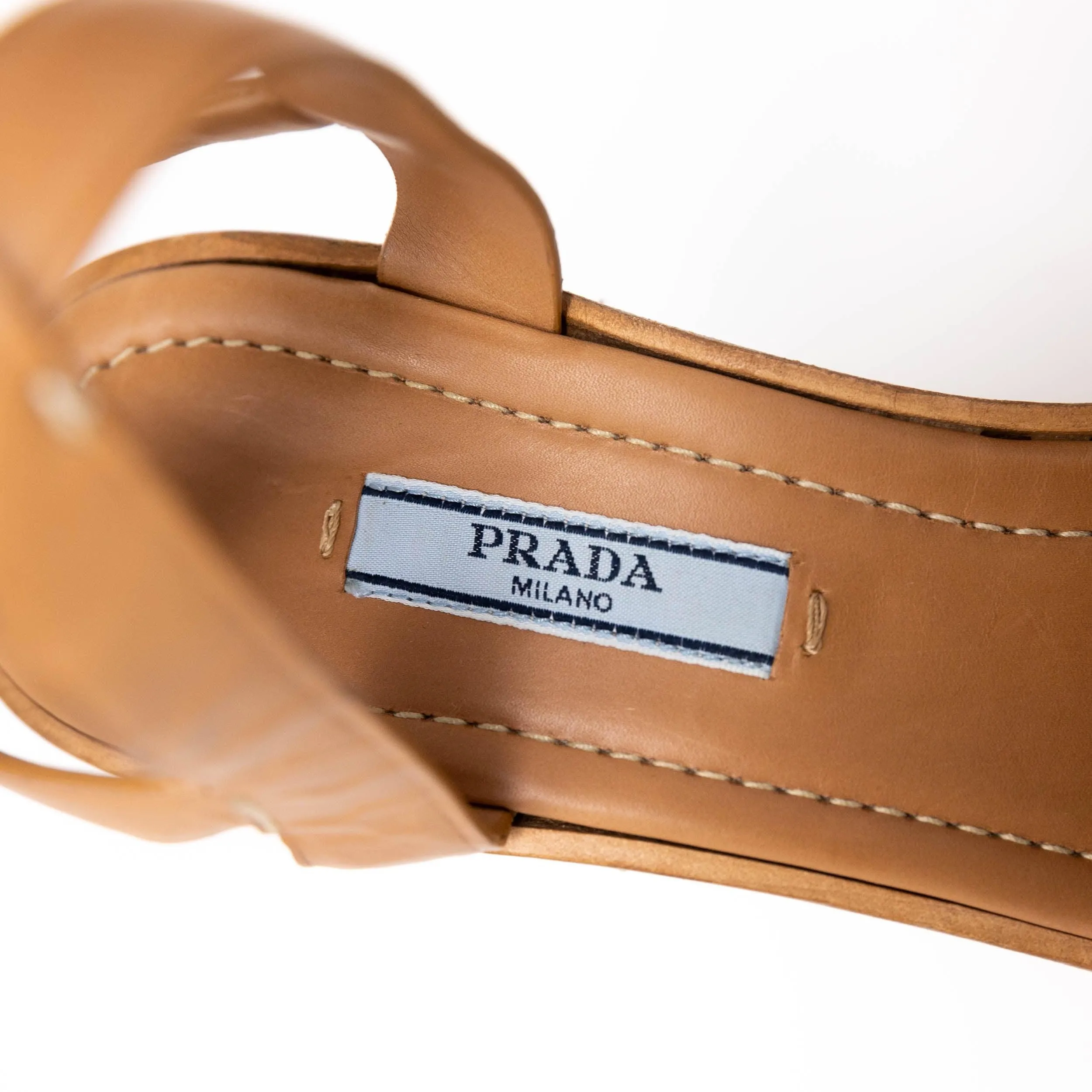 Prada Brown Espadrille Wedge Sandles 37.5