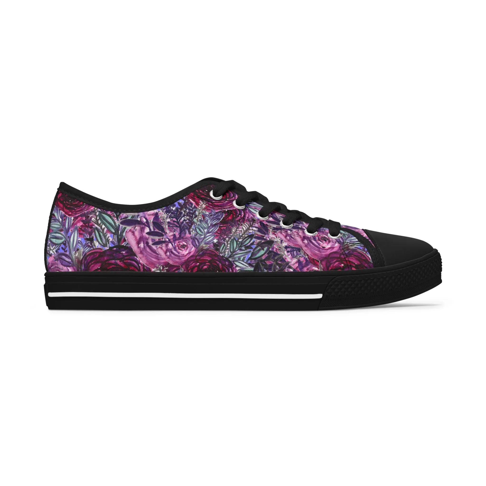 Purple Rose Floral Women's Sneakers, Floral Print Best Women's Low Top Canvas Sneakers (US Size: 5.5-12)