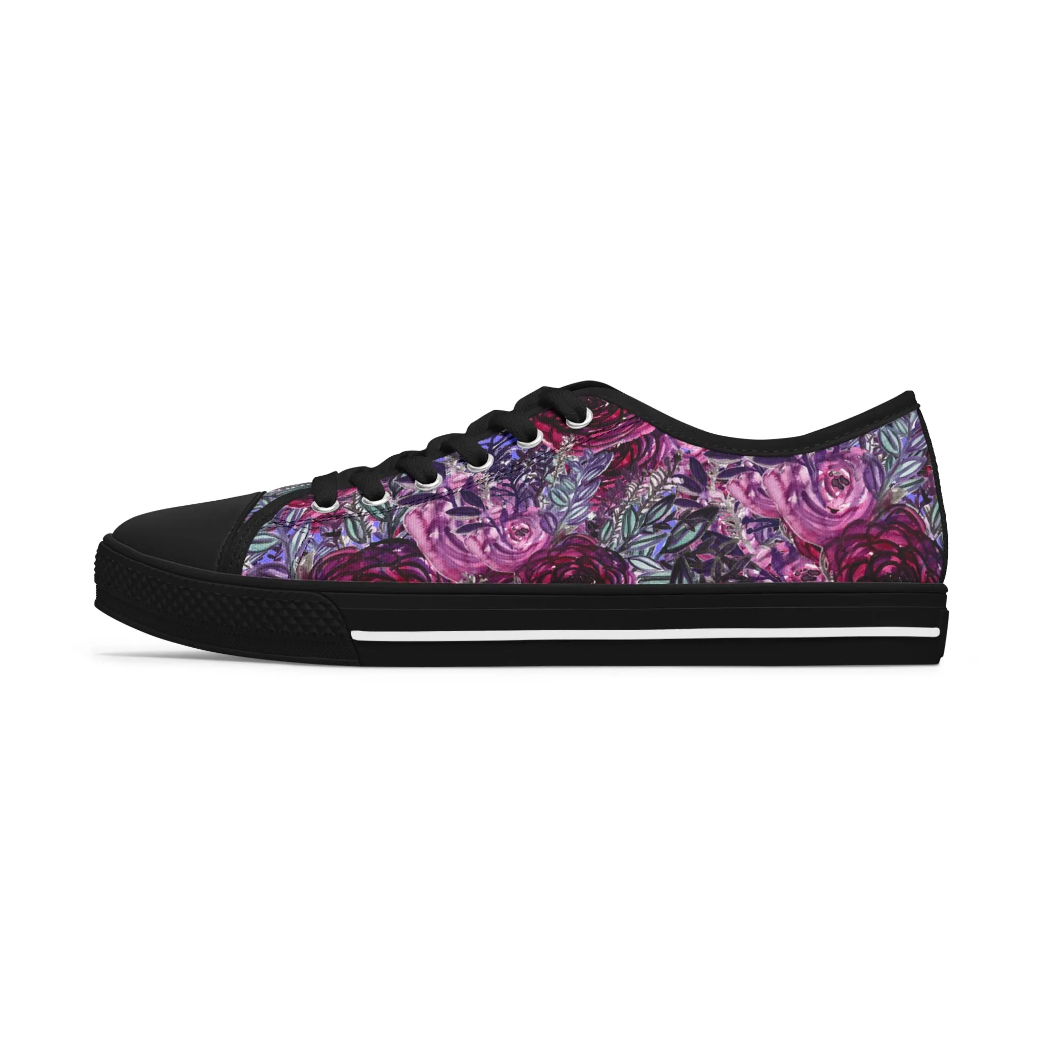 Purple Rose Floral Women's Sneakers, Floral Print Best Women's Low Top Canvas Sneakers (US Size: 5.5-12)