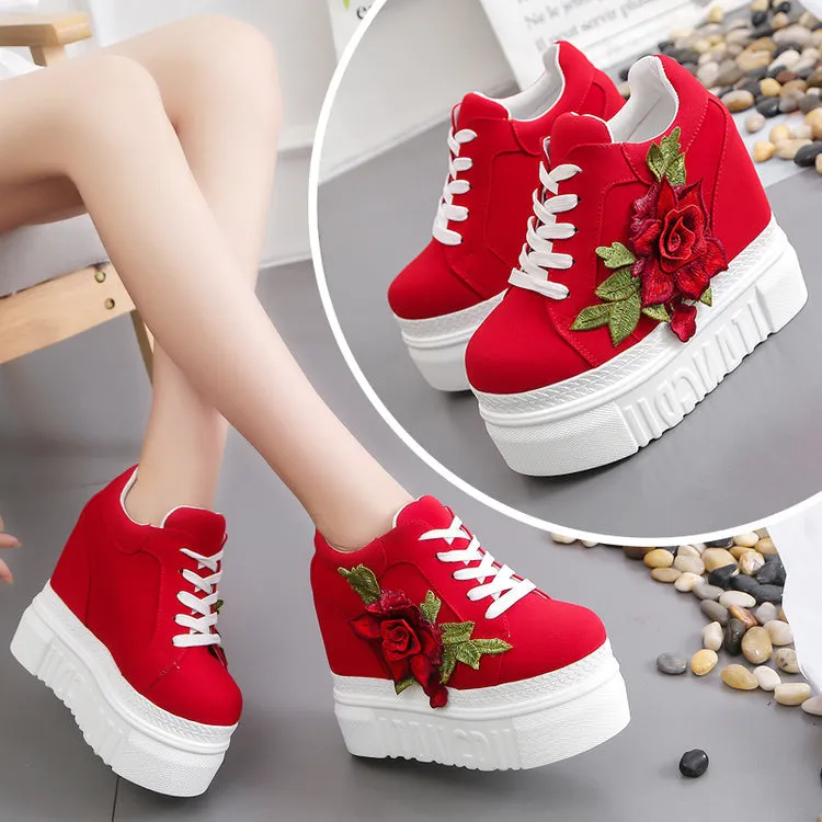 Red Rose Wedge Sneakers