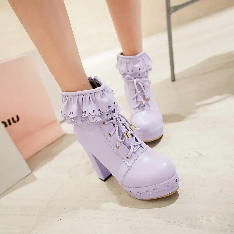 Round Toe Lace Up Ankle Boots