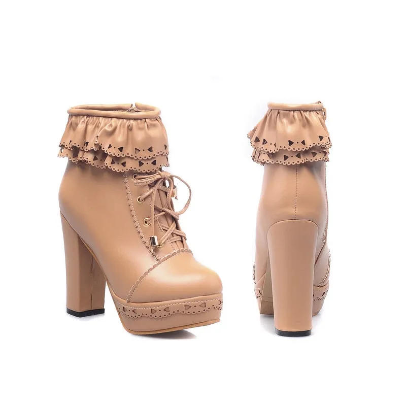 Round Toe Lace Up Ankle Boots