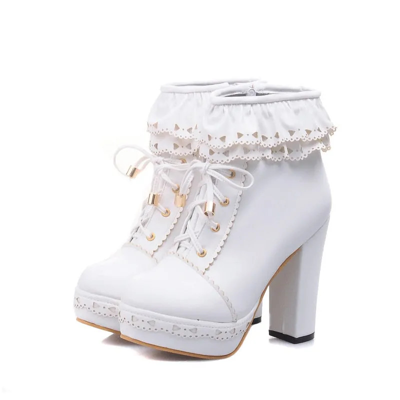 Round Toe Lace Up Ankle Boots