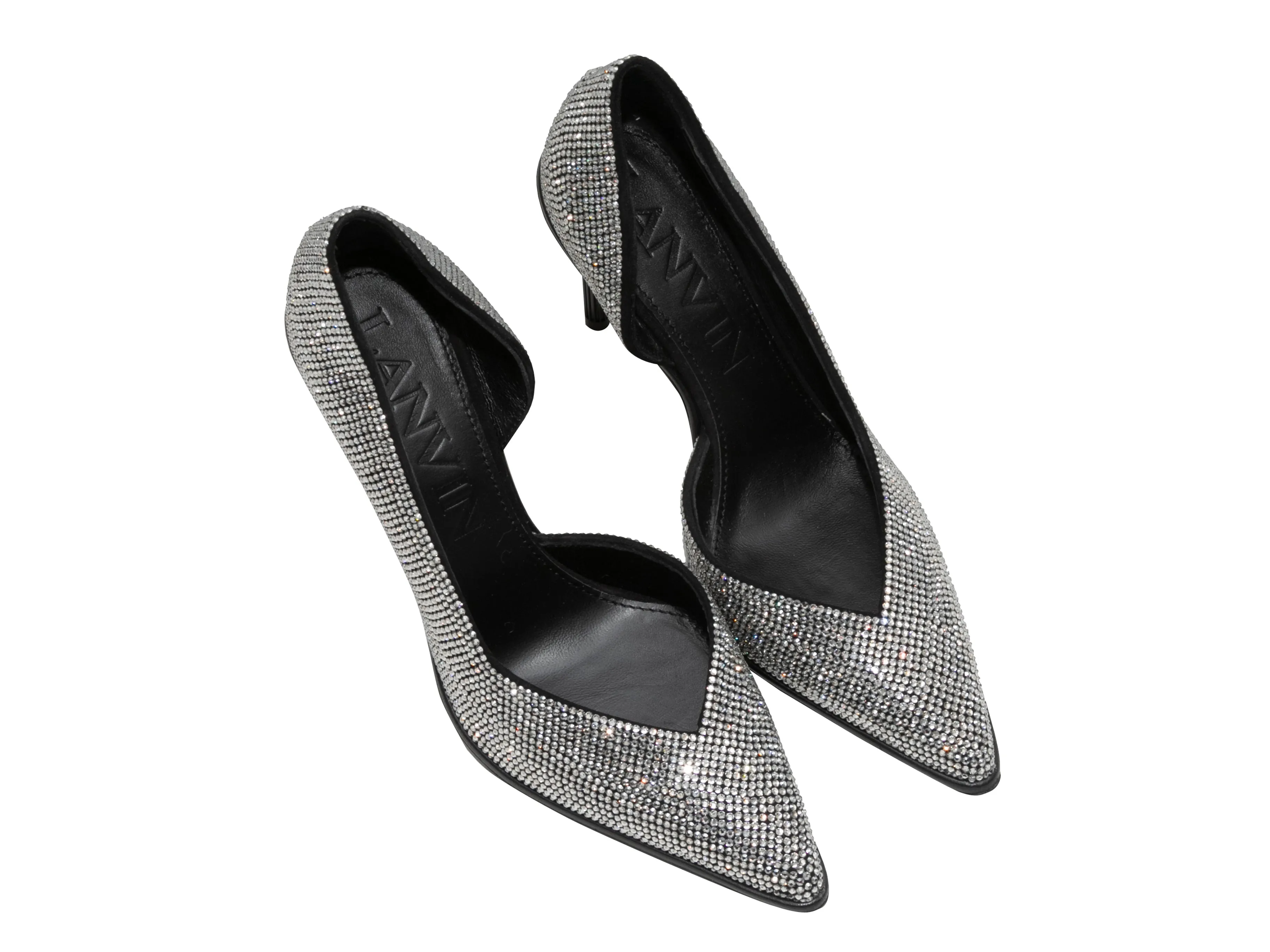 Silver & Black Lanvin Crystal-Embellished Pointed-Toe Pumps Size 38