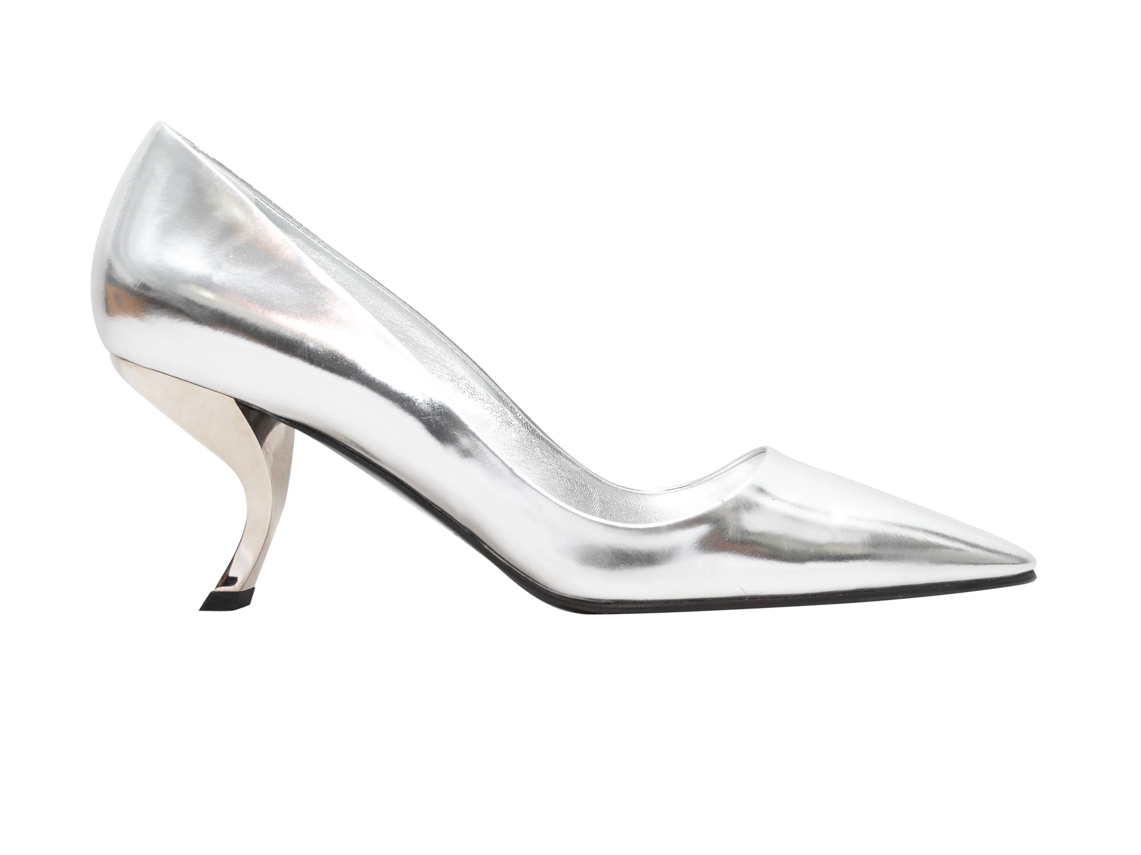 Silver Roger Vivier Patent Pointed-Toe Comma Heels Size 39