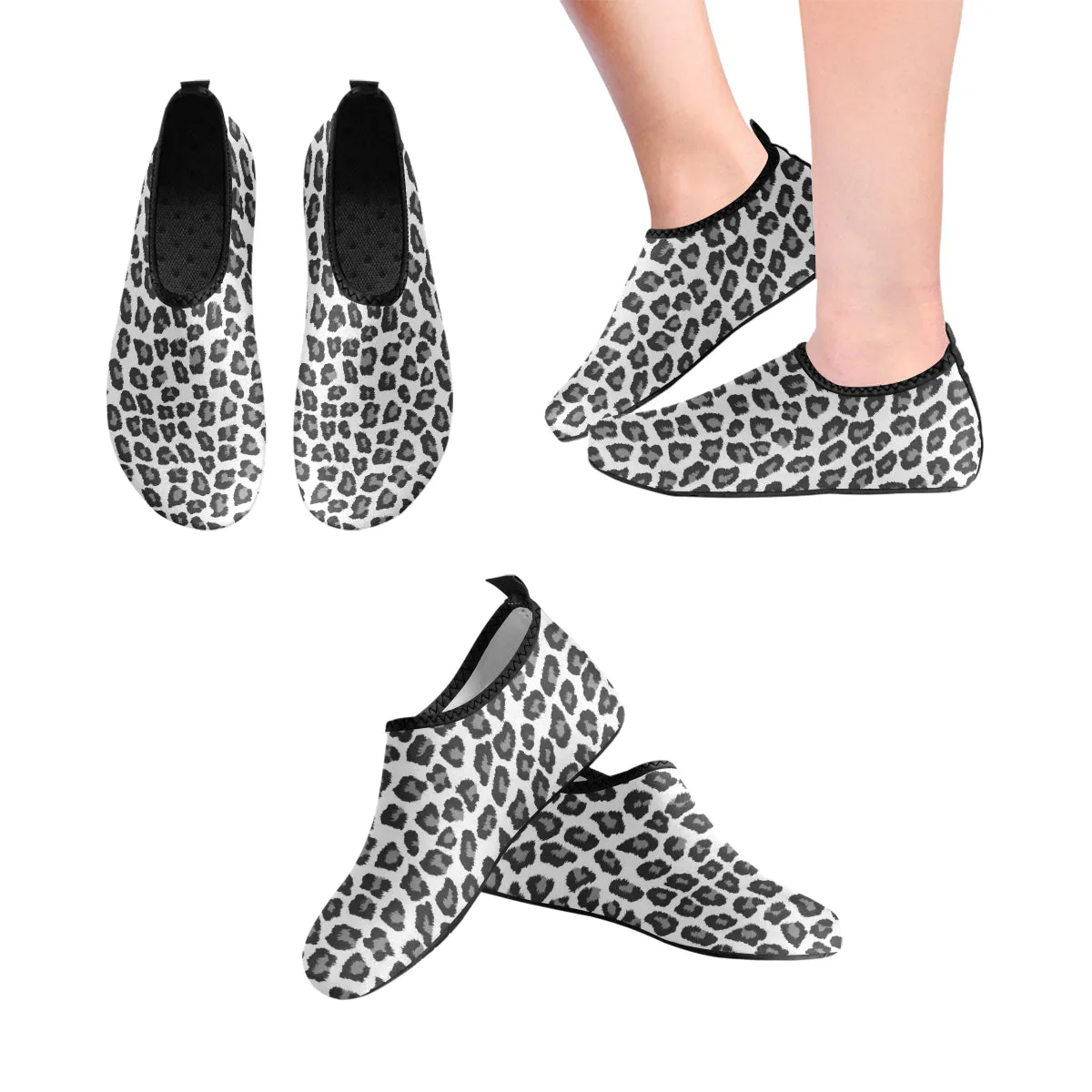 Snow Leopard Water Women Shoes, Animal Print Swim Pool Slippers Yoga Aqua Socks Beach Summer Slip On River Boat shoes