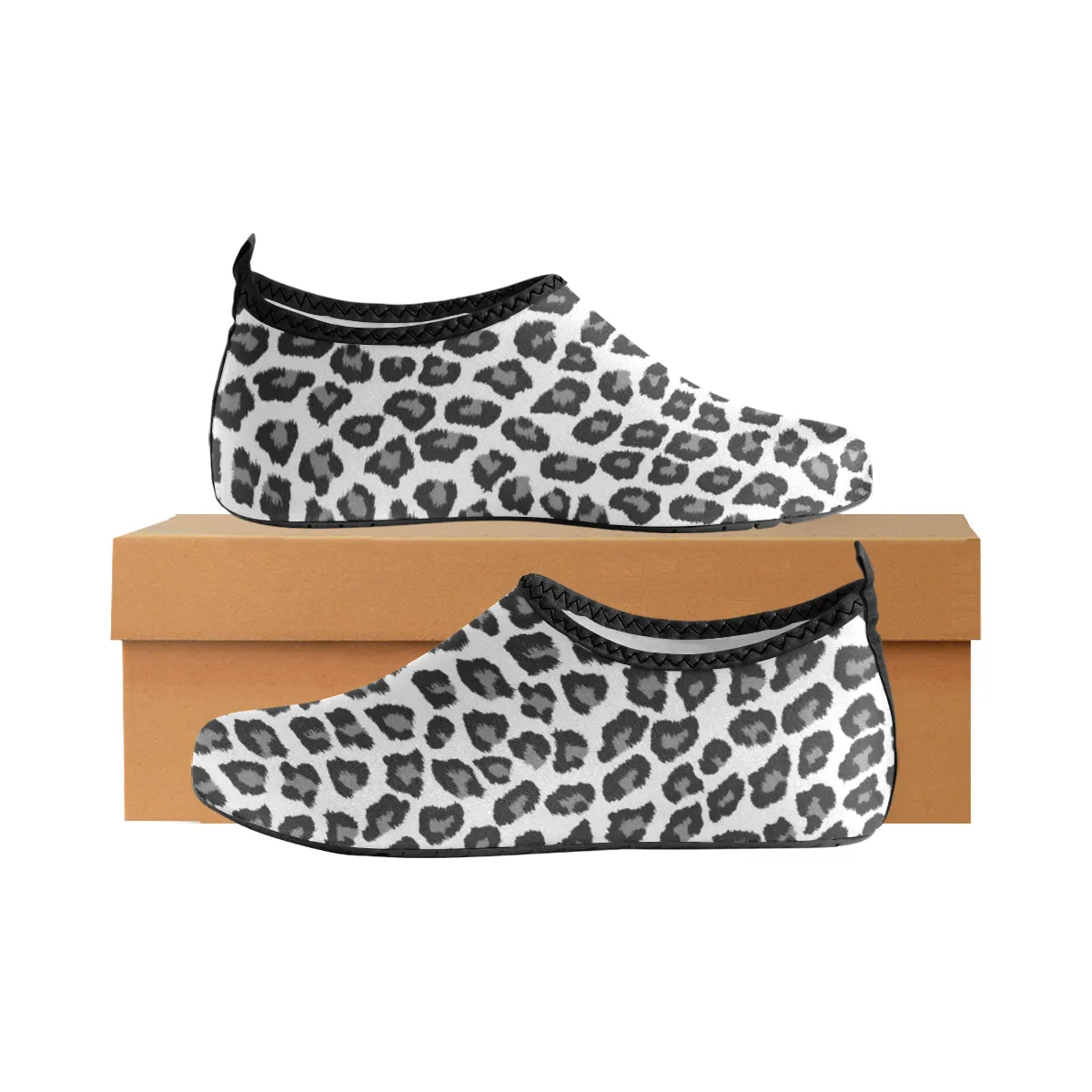 Snow Leopard Water Women Shoes, Animal Print Swim Pool Slippers Yoga Aqua Socks Beach Summer Slip On River Boat shoes