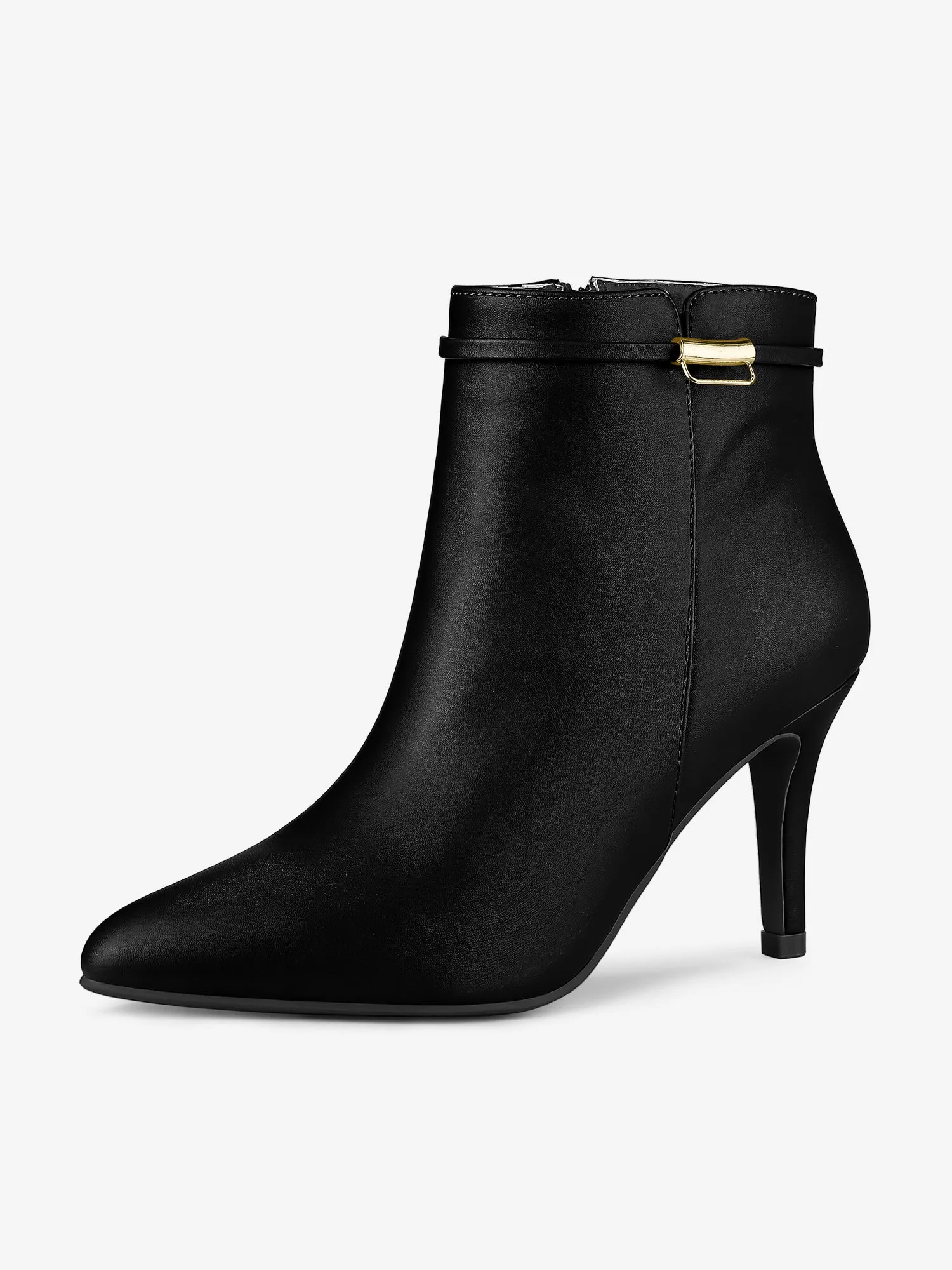 Stiletto Heel Pointed Toe Side Zipper Faux Leather Ankle Boots