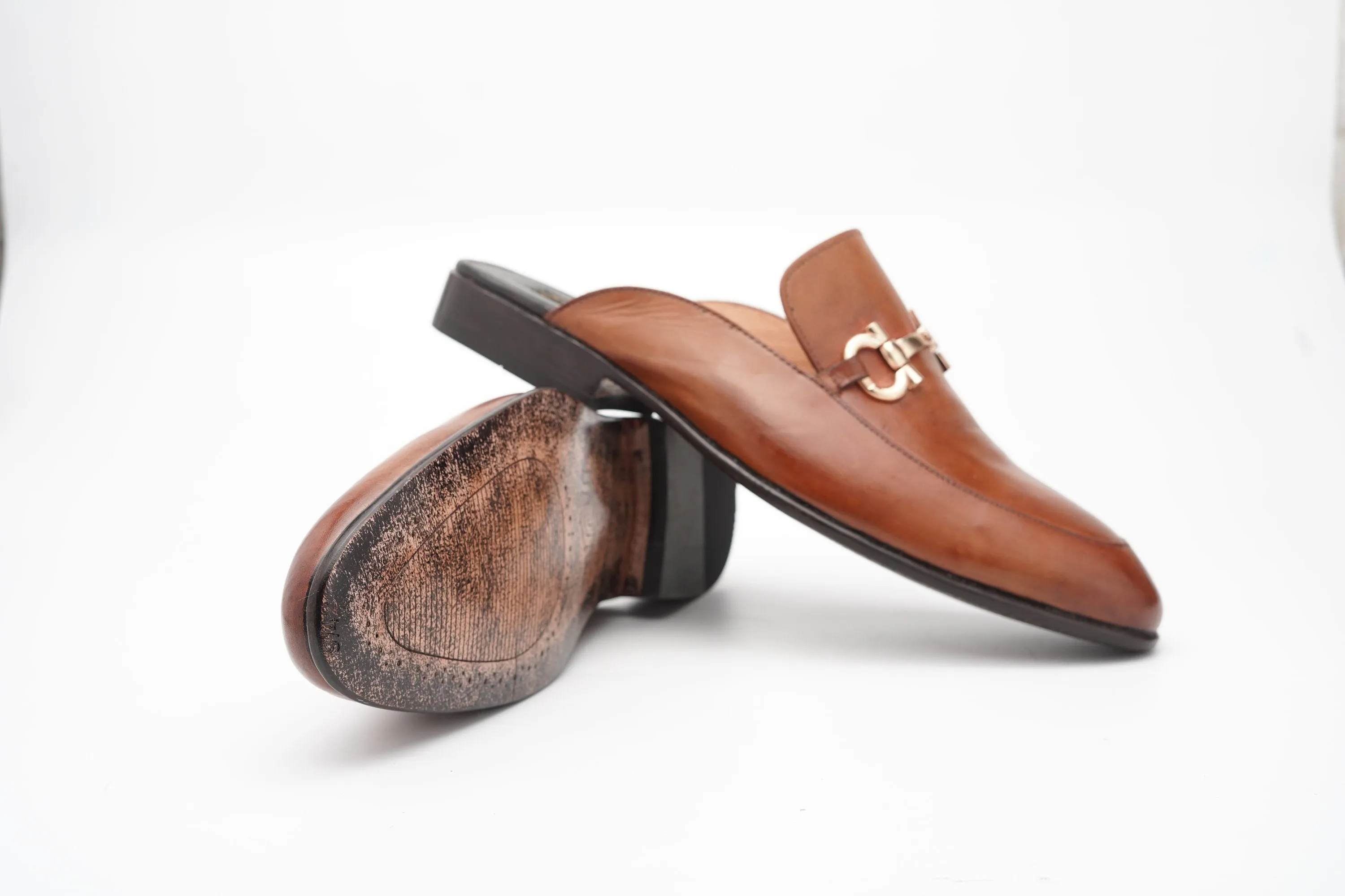 Tan Horsebit Backless Buckle Loafer Slip-On Mule Custom Made-To-Order Shoes  Premium Quality Handmade