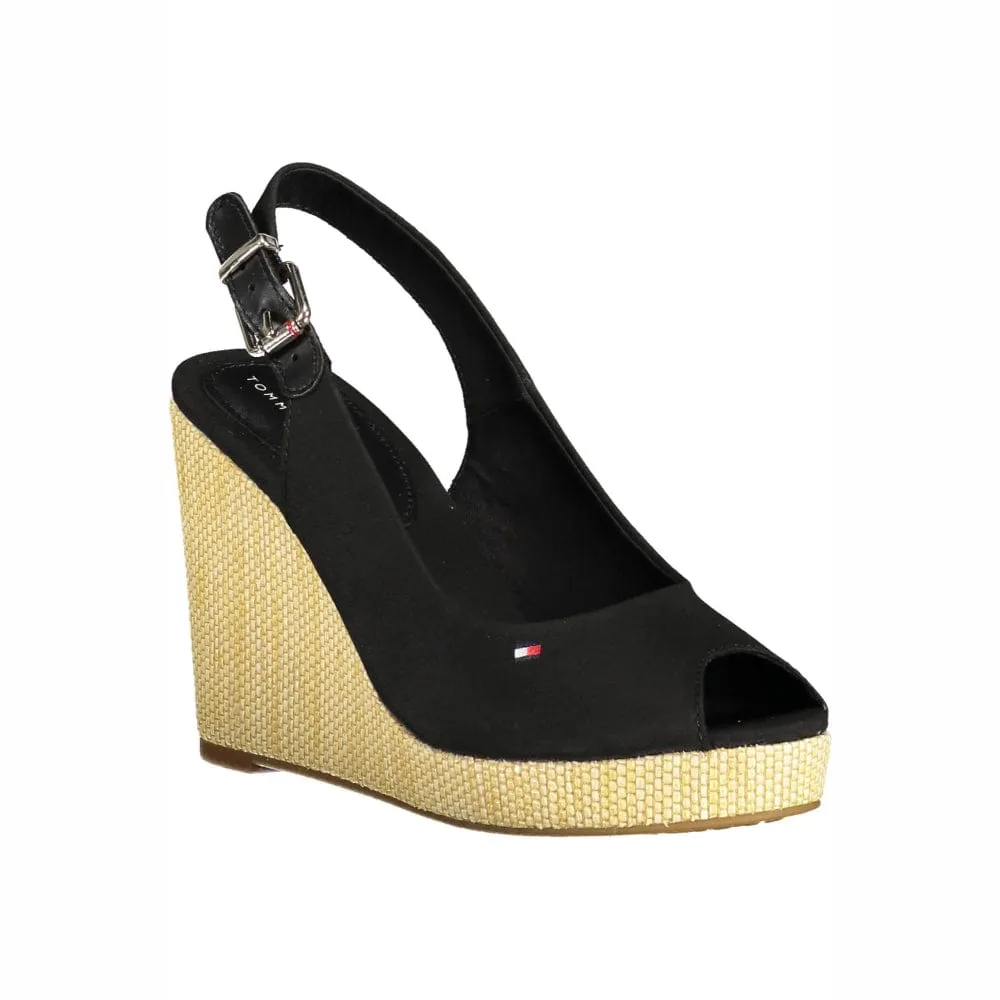 Tommy Hilfiger Iconic Slingback Wedge Heel Sandals in Black