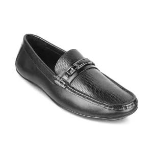 tresmode ABIA Men's Driving Loafers Leather Shoes Black, 7 UK / 41 EU - Round Toe TPR Sole Casual Footwear Penny Soft - Light Weight, Comfortable and Long Life