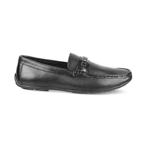 tresmode ABIA Men's Driving Loafers Leather Shoes Black, 7 UK / 41 EU - Round Toe TPR Sole Casual Footwear Penny Soft - Light Weight, Comfortable and Long Life