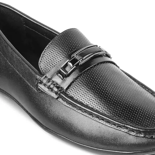 tresmode ABIA Men's Driving Loafers Leather Shoes Black, 7 UK / 41 EU - Round Toe TPR Sole Casual Footwear Penny Soft - Light Weight, Comfortable and Long Life