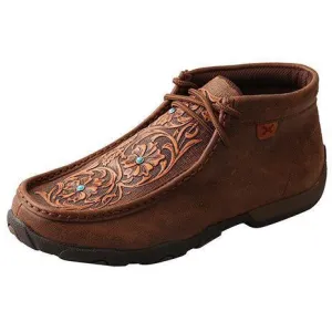 Twisted X Womens Chukka Driving Moccasins-Brown/Tooled Flowers