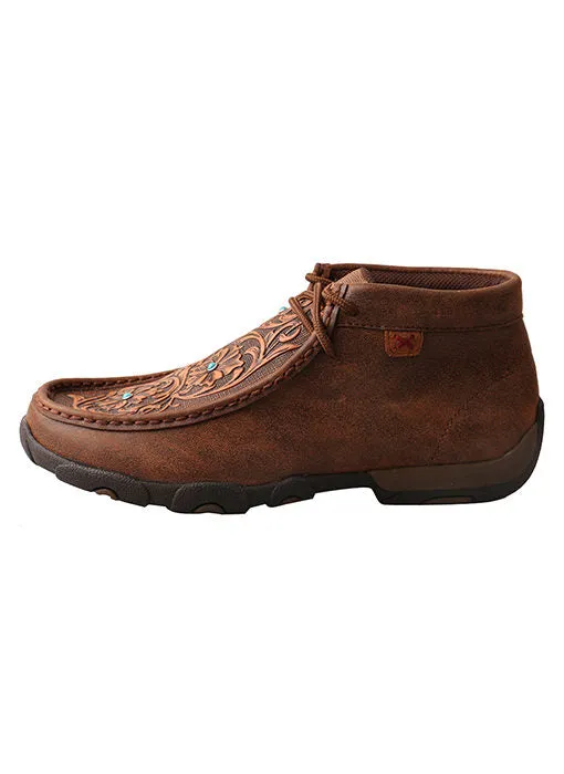 Twisted X Womens Chukka Driving Moccasins-Brown/Tooled Flowers