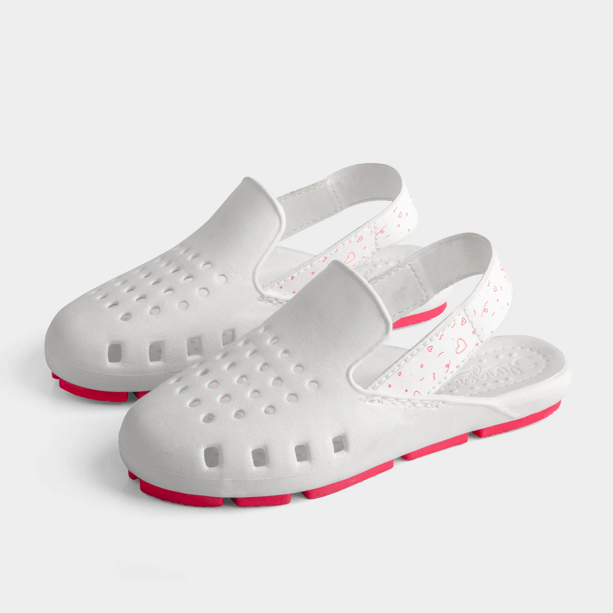 WHITE DOODLE MULE SLINGERS <br><span style="font-size: 8px; font-weight: normal;"> White Slides Sandals Closed Toe Kids, Toddlers,  Girls Water Shoes Summer 2024