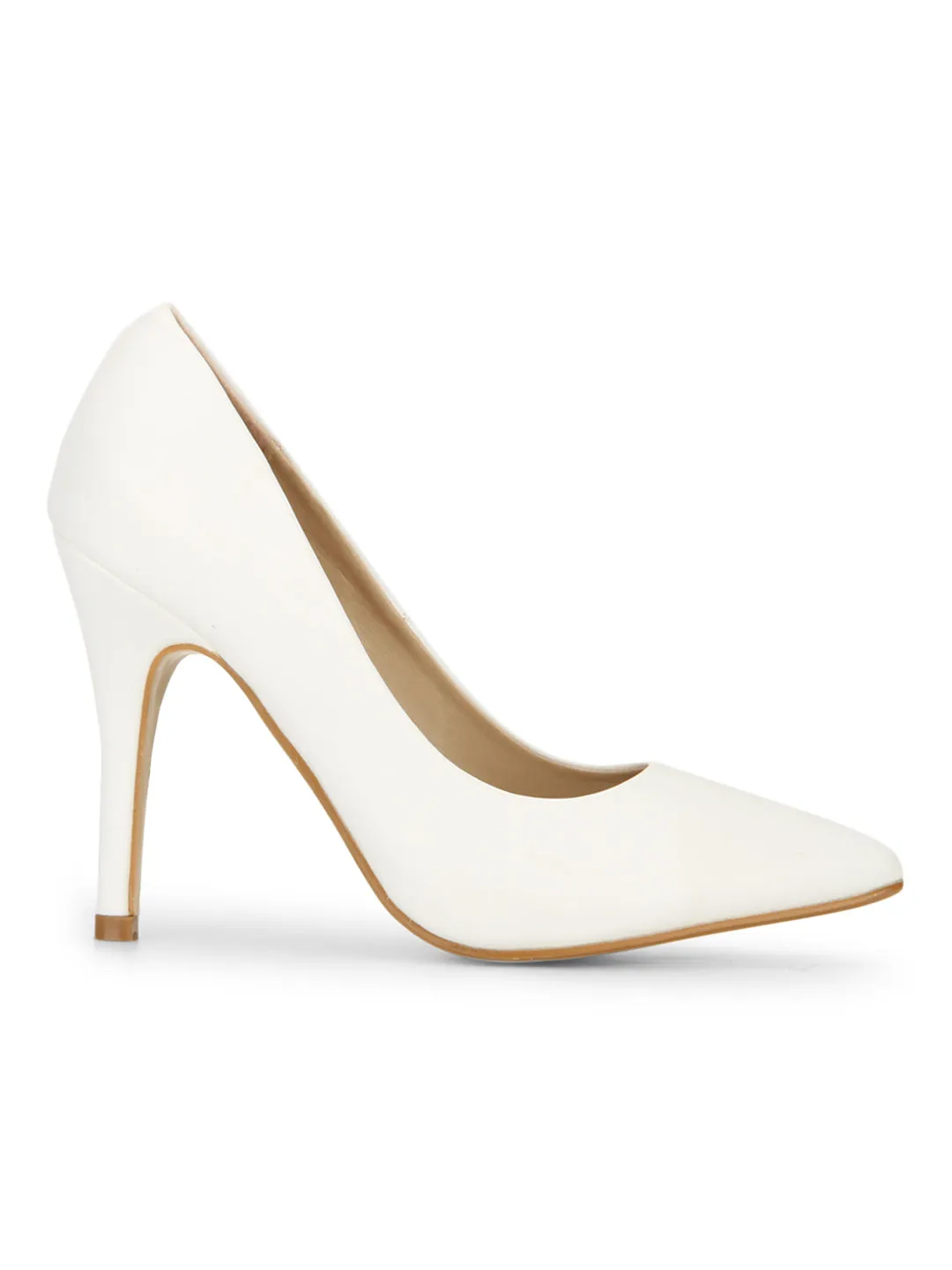 White Pu Pointy Toe Pump Heels