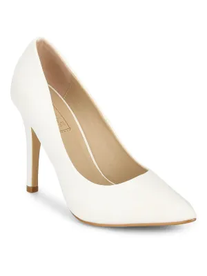 White Pu Pointy Toe Pump Heels