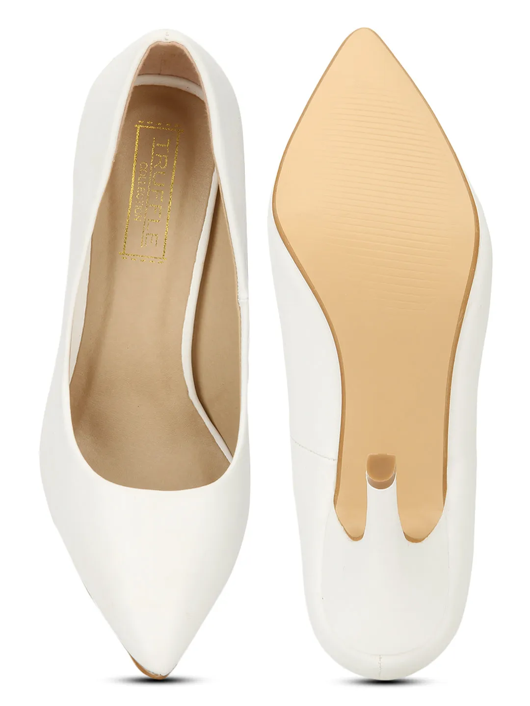 White Pu Pointy Toe Pump Heels