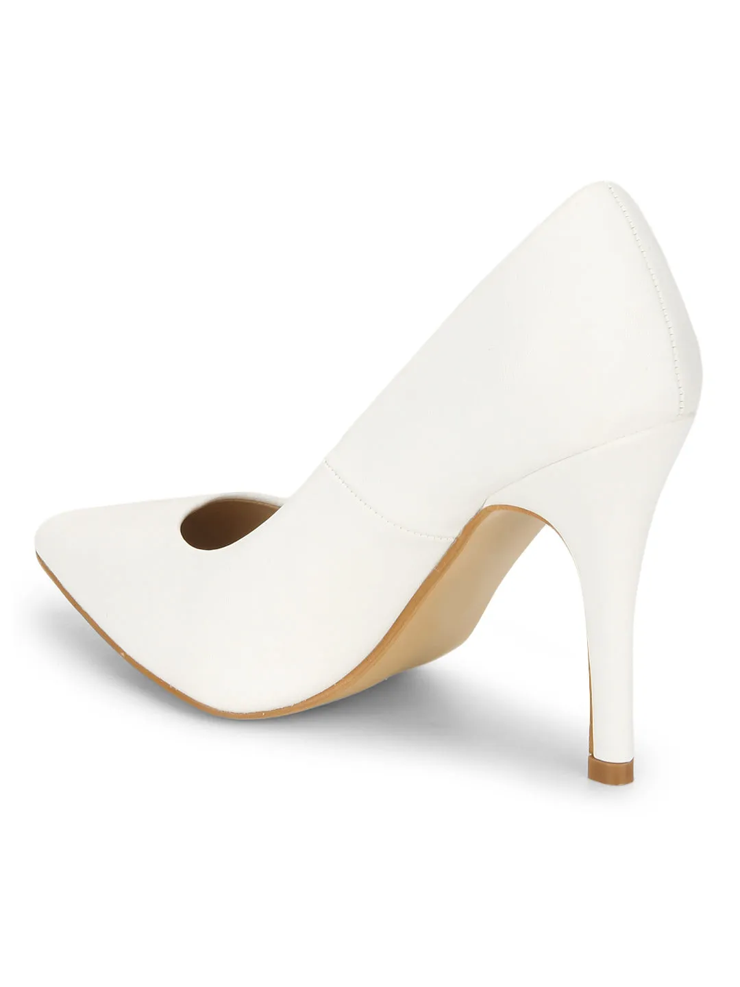 White Pu Pointy Toe Pump Heels