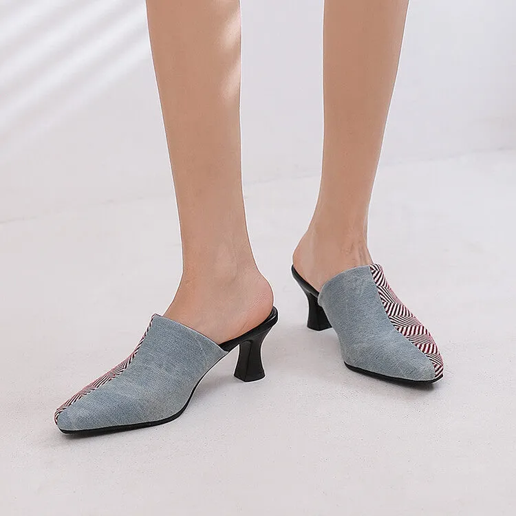 Women's Bicolor Pointed Toe Spool Heel Slides